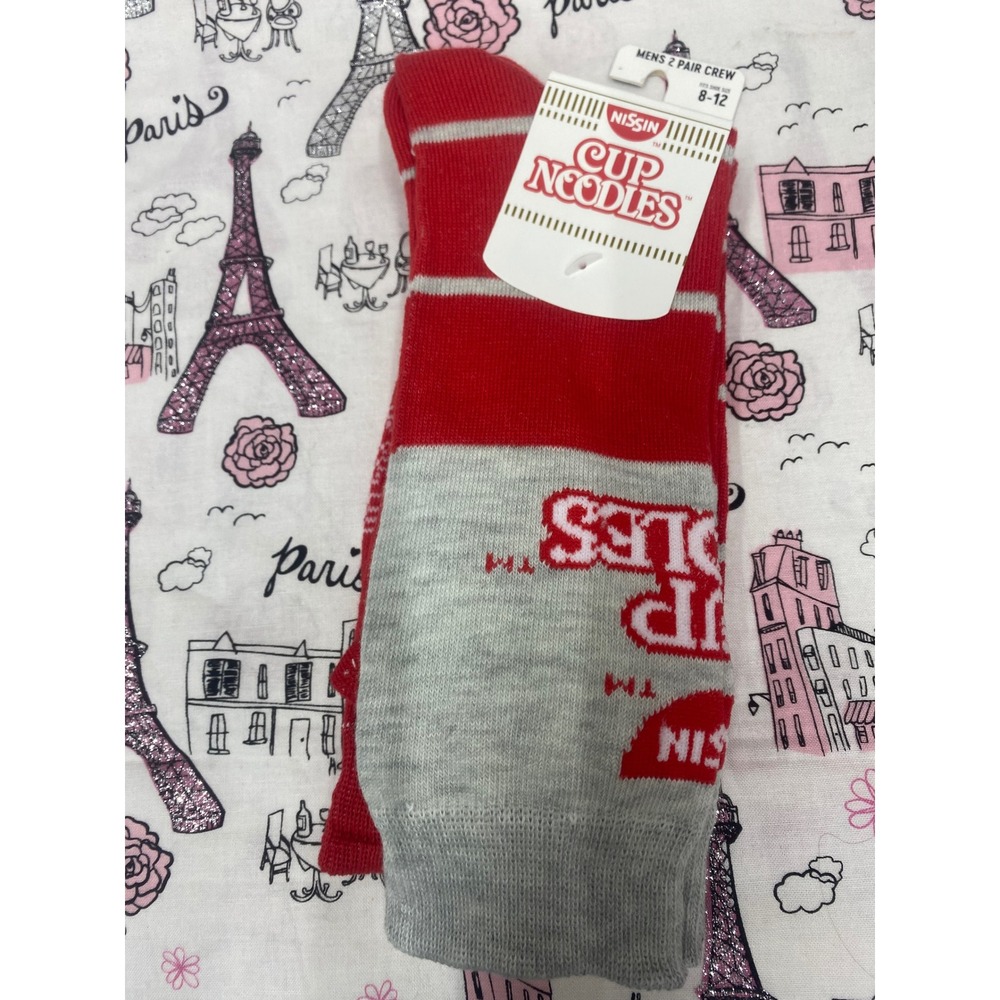 Nissin Cup Noodles Mens 2 Pair Crew Socks Red White Striped Size 8-12 Bioworld